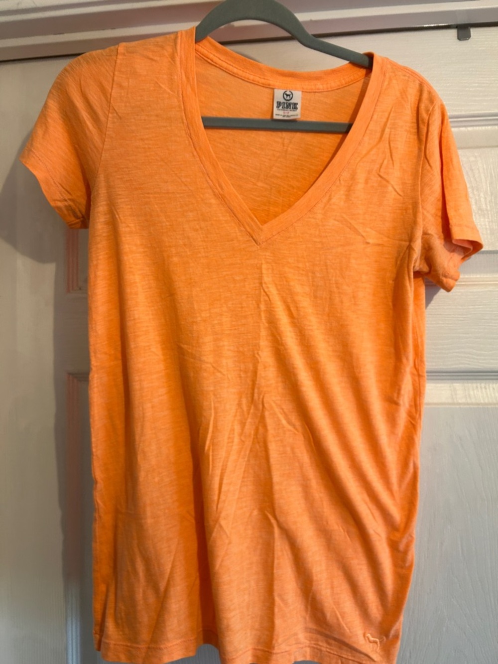 PINK Victoria's Secret Women's Short Sleeve V-Neck Tee - Orange